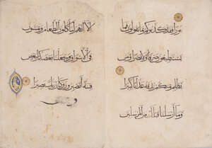 
	
		A group of Mamluk qur'an folios, Egypt or Syria, 14th century, Arabic manuscript on...