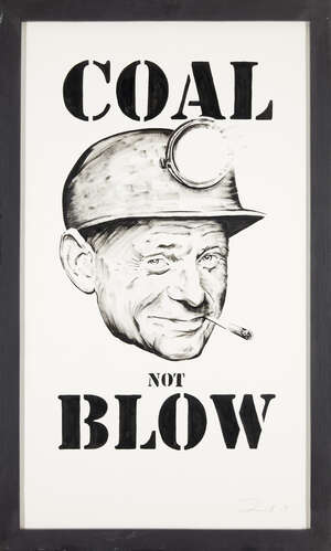 
	
		Darren Coffield,
		British b.1969-
		 
		Coal Not Blow, 2009;
		 
		ink on paper, signed...