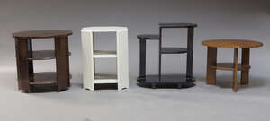 
	
		An Art Deco oak two tier table side table, the tri-veneered circular top on slat legs,...