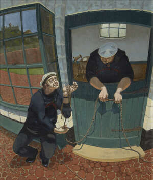 
	
		Ronnie Copas, 
		British b.1936 - 
		 
		The Change House Door, 2002; 
		 
		oil on...