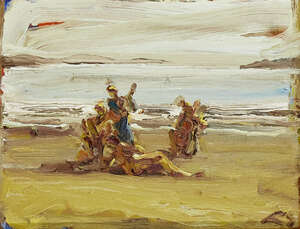 
	
		Kevin Sinnott,
		Welsh b. 1947-
		 
		Study for Musicians, 1993;
		 
		oil on board,...