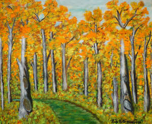 
	
		Rudi Patterson, Jamaican/British 1933-2013- Wooded pathway, 1990; oil on canvas board, signed...