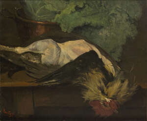 
	
		Pericles Pantazis, 
		Greek 1849-1884- 
		 
		Nature morte au coq'; 
		
		oil on...