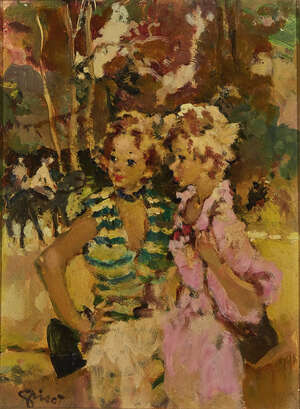 
	
		Pierre Grisot, 
		French 1911-1995-
		 
		'Deux soeurs'
		 
		oil on board, signed...