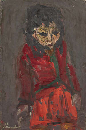 
	
		Vassyl Khemeluk, 
		Ukrainian  1903 - 1986- 
		 
		Petite fille en rouge, 1952; 
		 
		