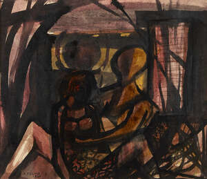 
	
		Reginald James Lloyd RI, 
		British 1926-2020- 
		 
		Abstract figures study in red,...