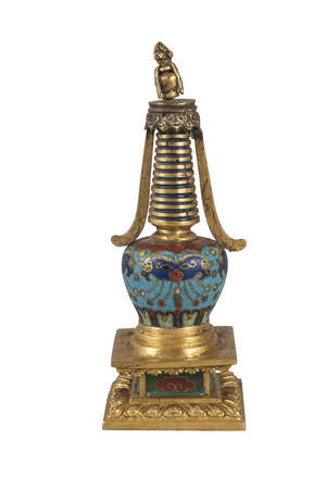 
	
		A Chinese gilt bronze and cloisonné stupa, 18th century, decorated to the body with...