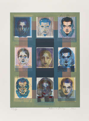
	
		Sir Eduardo Paolozzi CBE RA,
		Scottish 19242005- 
		 
		Nine Heads, 1997;
		 
		