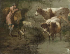 
	
		Attributed to Benjamin Barker of Bath, British 1776-1838-
		 
		Drover with cattle...
