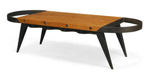 
	
		Tom Dixon (British B.1959), a prototype cherry wood and patinated steel coffee table,   ...