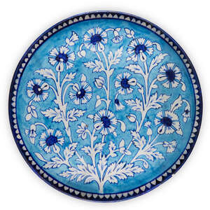 
	
		A large Sind pottery dish, India, late 19th century, of shallow form, underglaze painted...