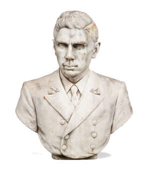 
	
		A marble bust of a Soviet soldier, mid/late 20th century, 64cm high

	


