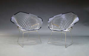 
	
		Harry Bertoia, a pair of 'Diamond' armchairs, of steel rod construction (2)

	


