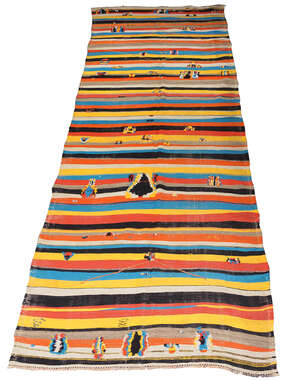 
	
		Moroccan, a coloured cotton and wool rug with wool highlights
		Mid-20th Century
		