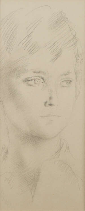 Alfred Kingsley Lawrence RA, 
		British 1893-1975-
		 
		Head of a Boy;
		 
		pencil, 28x14cm (mounted, unframed) (ARR)
		 
		Provenance: with Sally 