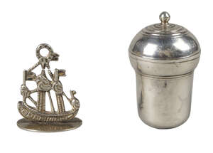 
	
		An 18th century silver acorn,  probably a nutmeg grater (unable to open cover) unmarked,...
