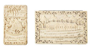 
	
		Two Chinese Canton ivory rectangular cases, mid-19th century, both carved with Napoleon's...