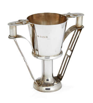 A twin-handled silver Nestor goblet, Birmingham, c.1921, S. Blanckensee & Son Ltd., in the Arts and Crafts Greek Revival style (made as a copy of the Mycenaean
