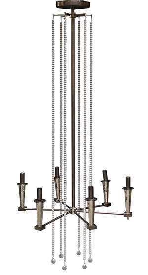 
	
		A large chromed six light chandelier, in the manner of Tommy Parzinger
		c.2000    
		