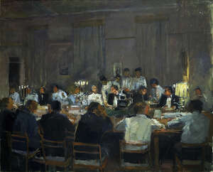 
	
		Anthony Eyton RA, 
		British b. 1923- 
		 
		The 1st Regiment Guest Night of the...