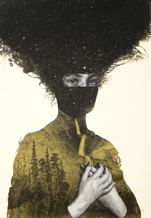Dan Hillier,&nbsp;British 1973-2024,&nbsp;Pachamama, 2014;&nbsp;monochrome screenprint with gold foil finish,&nbsp;