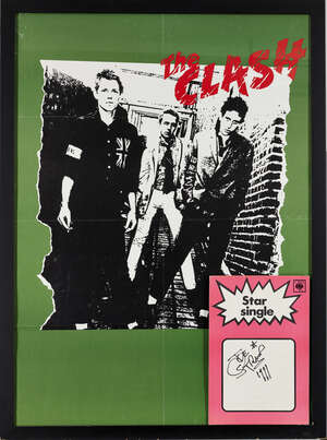 
	
		The Clash, a poster from the White Riot tour, 1977, 85 x 61cm, together with a CBS Single...