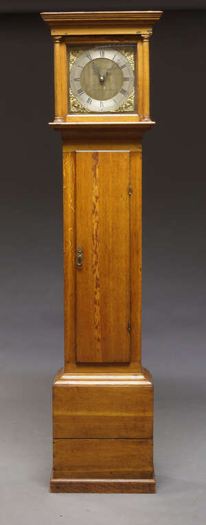 
	
		A George III oak longcase clock, by Thomas Wilmshurst, Brighthelmstone, the plain case of...