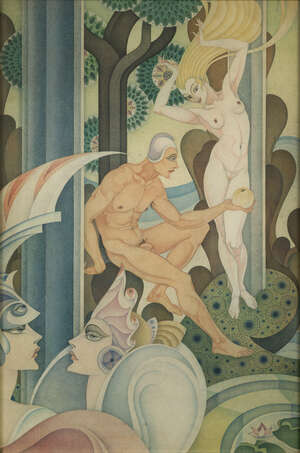 
	
		Attributed to Gerda Wegener (1885-1940), a watercolour
		'The Judgement of Paris',...