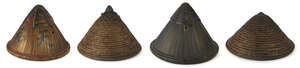 
	
		Four Chinese woven soldier's hats, 19th century, of conical form, 29cm diam.
		