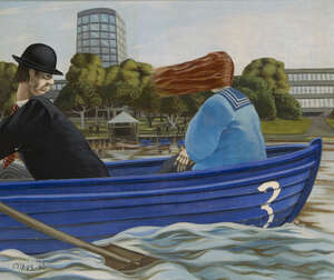 
	
		Ronnie Copas, 
		British b.1936 - 
		 
		Lunchtime on the Lake, 1986; 
		 
		egg tempera...