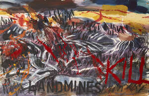
	
		Mary Lloyd Jones, 
		Welsh b.1934- 
		 
		Landmines Kill; 
		 
		mixed media on...