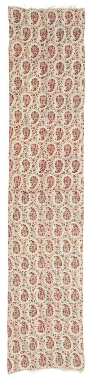 A long Jamawar wool panel,England, 19th century,
the cream field woven with rows of repeating...