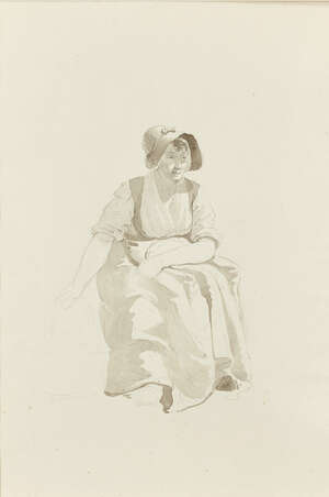 Johannes Christian Schotel, 
Dutch 1787-1838- 
 
Seated woman with a basket; 
 
pen and wash...