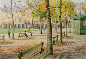 
	
		E Wilkinson, 
		British, 20th/21st century- 
		 
		Place des Vosges, Paris; 
		 
		