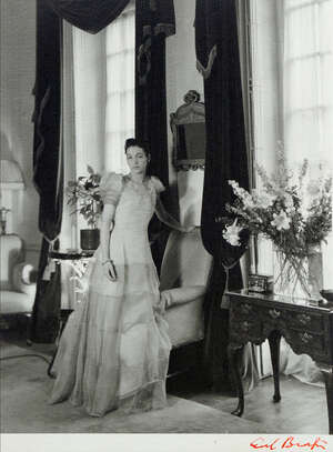 Sir Cecil Walter Hardy Beaton CBE, 
		British 1904-1980- 
		 
		Portrait of an elegant lady standing full length by a window; 
		 
		vintage gelatine si
