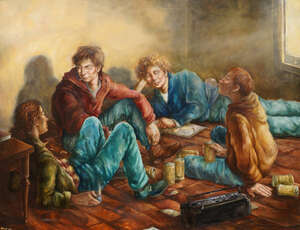
	
		Grace OConnor, 
		British b.1977- 
		 
		The Club House, 1994; 
		 
		oil on canvas,...