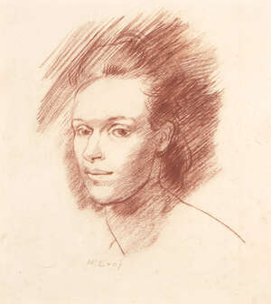 
	
		Ambrose McEvoy ARA, 
		British 1878-1927 - 
		 
		Portrait study, c1920s; 
		 
		red...