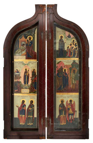 
	
		A Byzantine two panel icon, potentially leaves from a triptych, 18th/19th century, with...