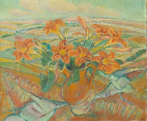 Jean-Claude Sardou,&nbsp;French 1904-1967 -&nbsp;Les Lys Rouges;&nbsp;oil on canvas, signed lower left 'J. C....