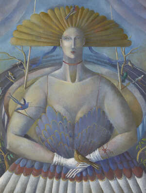 
	
		Elizabeth Taggart, 
		Irish b.1943 - 
		 
		The Bird, c.1990s; 
		 
		oil on board,...