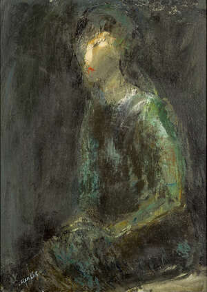 Zygmunt Sigmund Menkes, Polish 1896-1986-
 
Portrait of a woman;
 
oil on board, signed lower...