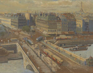 
	
		Mary Drake Coles, 
		American 1903-1998- 
		 
		Le Pont St Michel Paris; 
		 
		oil...