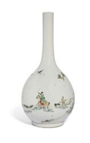 
	
		A Chinese famille verte 'horse and rider' bottle vase, Republic period, painted with a...
