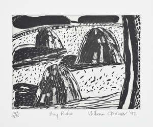 
	
		William Crozier,
		Scottish 1930-2011-
		 
		Hay Ricks, 1992;
		 
		etching with...