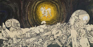 P John Burden, 
British b.1943- 
 
Proposed record cover design for Holy Willie's Prayer, (duo),...
