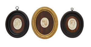 
	
		A Grand Tour type oval ivory carved medallion of a classical goddess, 19th century, 