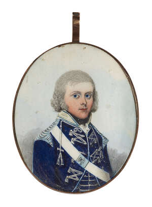 
	
		British School, 
		late 18th century- 
		 
		Portrait miniature of a young British...