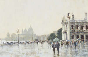 
	
		James Longueville PS RBSA,
		British b. 1943-
		 
		Rainy Day, Venice;
		 
		pastel on...