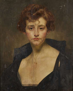 
	
		Bertalan Karlovszky, 
		Hungarian 1858-1938- 
		 
		Portrait of a lady, quarter-length...