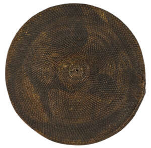
	
		A Chinese 'tiger-face' woven shield, early 19th century, the reverse with two loop...